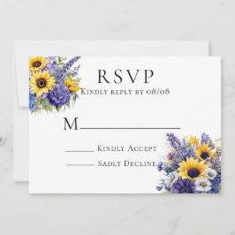 Convite Lavanda roxa com placas RSVP de Girassóis