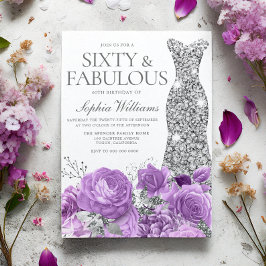 Convite Lavanda roxa e Festa de aniversário 60° palhaço pr