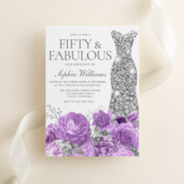 Convite Lavanda roxa e Festa de aniversário prateada 50ª
