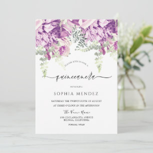 Convite Lavanda Roxa e Festa Floral de Silver Quinceanera