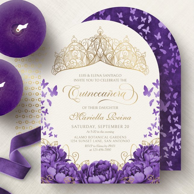 Convite Lavanda Roxa Floral Tiara Quinceanera (Criador carregado)
