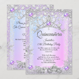 Convite Lavanda roxa Quinceanera 15º Inverno Carruagem