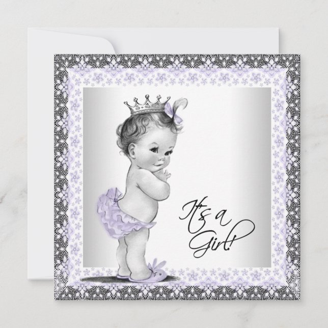 Convite Lavanda Roxo e Cinza Bebê Chá (Frente)