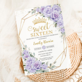 Convite Lavanda Roxo Elegante Doce Floral Dezesseis 16º
