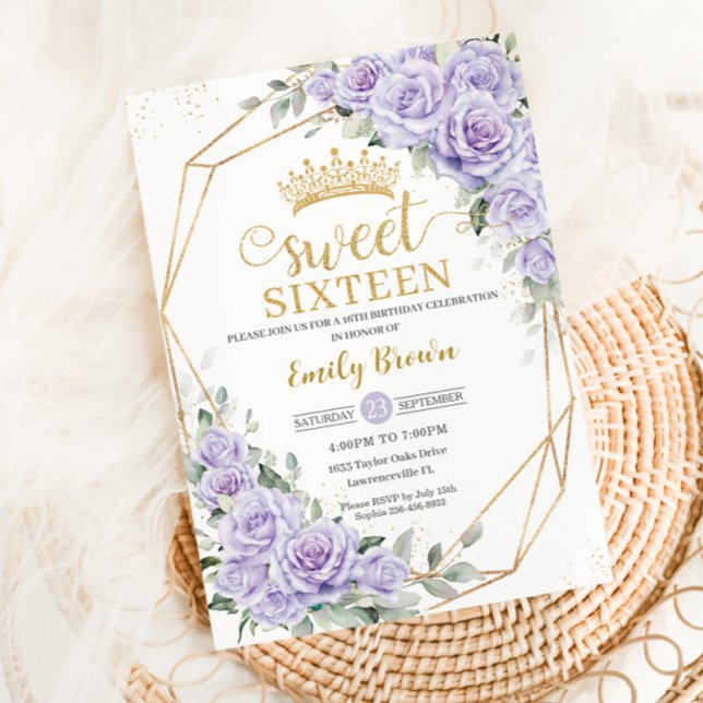 Convite Lavanda Roxo Elegante Doce Floral Dezesseis 16º (Criador carregado)