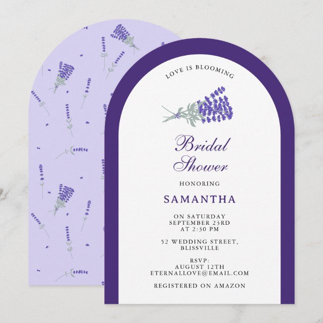 Convite Lavanda Roxo Flor de Campo Floral Chá de Noiva (Frente/Verso)