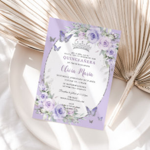 Convite Lavanda Roxo Floral Borboletas Quinceañera