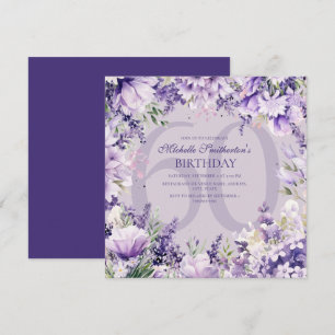 Convite Lavanda Roxo Floral Idade Aniversário Aquarela
