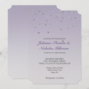 Convite Lavanda Roxo Prata de Ombre Confetti Sparkle