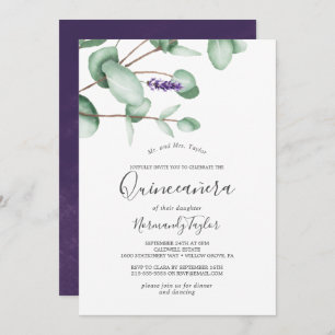 Convite Lavanda russa e Eucalyptus Quinceañera