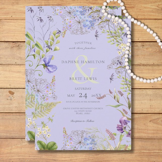 Convite Lavanda russa e Lavanda de flores selvagens (Rustic Lavender & Sage Wildflowers Lavender Invitation)