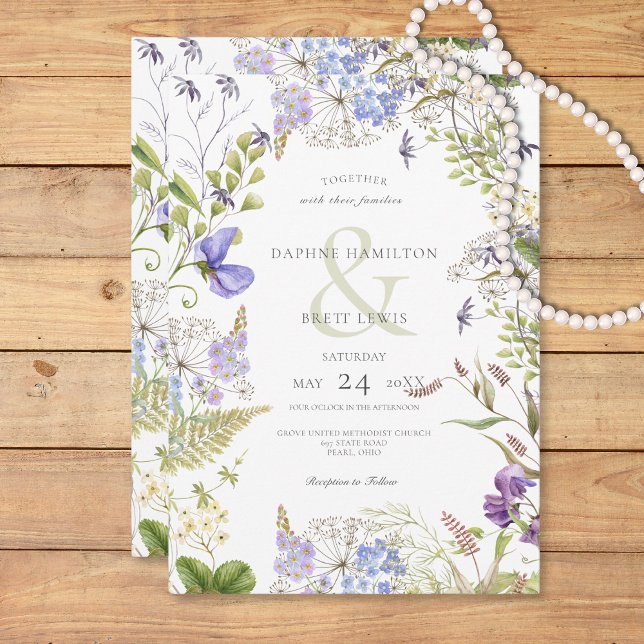 Convite Lavanda russa e sábado, flores silvestres, branco (Rustic Lavender & Sage Wildflowers White Invitation)