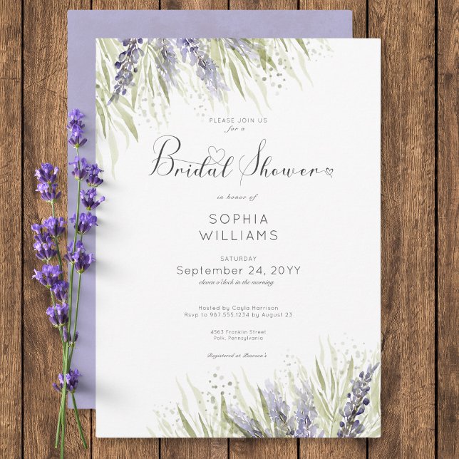 Convite Lavanda Russo e Chá de panela Sage (Rustic Lavender & Sage Bridal Shower Invitation)