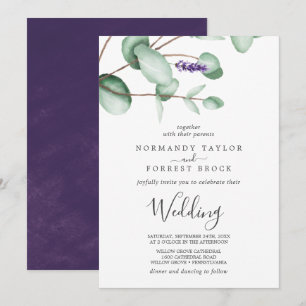 Convite Lavanda rústica e casamento do eucalipto