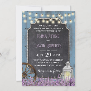 Convite Lavanda Rústica Lanterna Casamento Azul