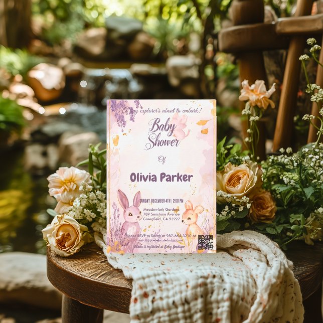 Convite Lavanda Suave Encantadora e Aquarela Dourada (Criador carregado)