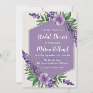 Convite lavanda verde chá de panela floral roxo