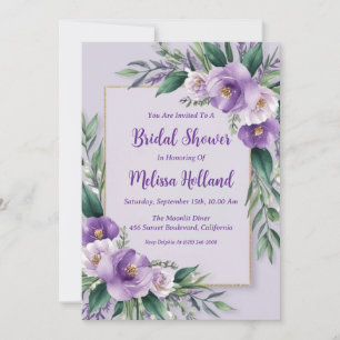 Convite lavanda verde chá de panela floral roxo