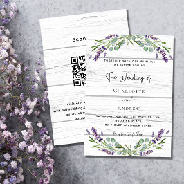 Convite Lavanda verde madeira branca Código QR casamento