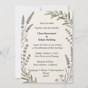 Convite Lavanda Verde Oliva Botânica Save The Date An