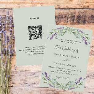 Convite Lavanda verde Sage QR code RSVP detalhes do casame