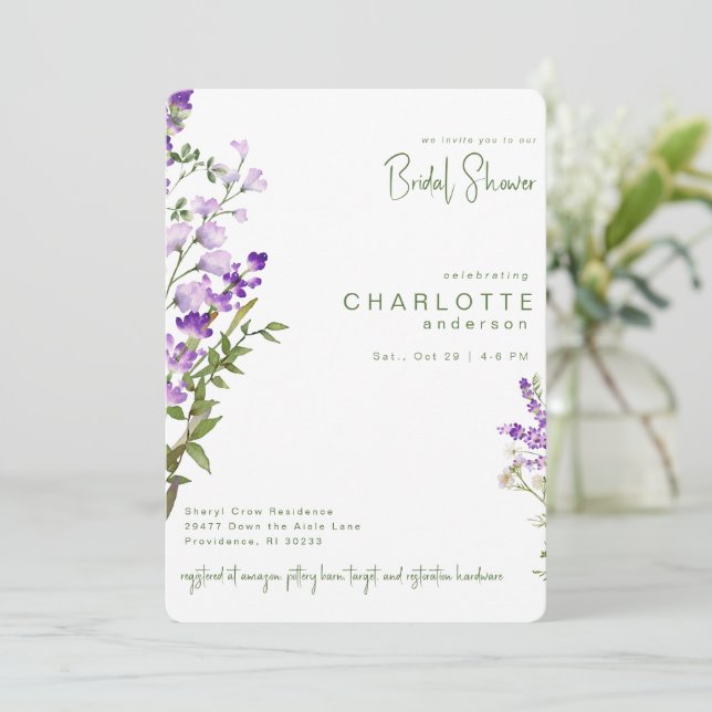 Convite Lavanda Verde Simples Chá de panela Arredondada (Em pé/Frente)