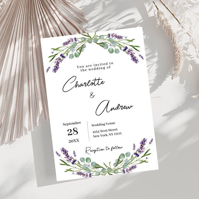 Convite Lavanda verde violeta floral, roteiro de casamento (Criador carregado)