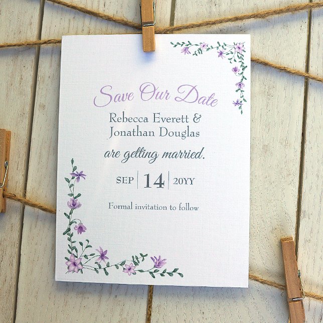 Convite Lavanda Vines Casamento Salvem Nossa Data (lavender purple flowers wedding save our date card, dusty purple lilies)