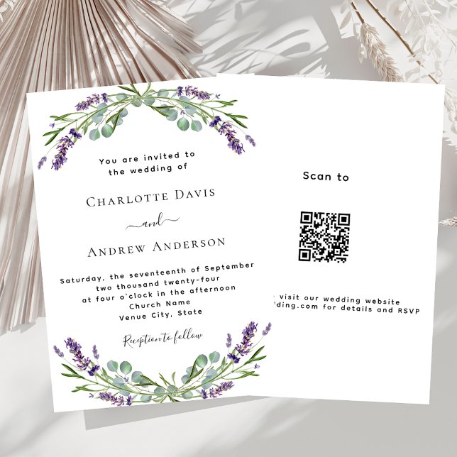 Convite Lavanda violeta floral formal QR Detalhes (Criador carregado)