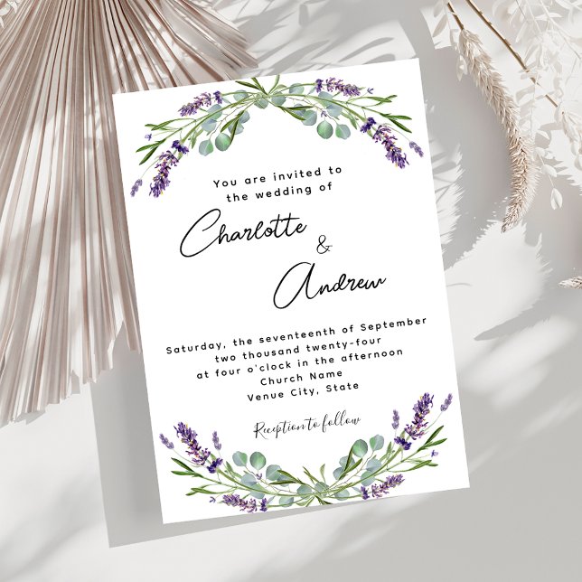 Convite Lavanda violeta floral script de casamento luxo (Criador carregado)