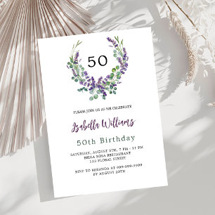 Convite Lavanda violeta floral verde aniversário