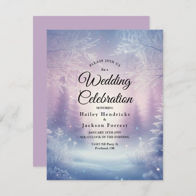 Convite Lavanda Winter Snowfall Serenade Weding (Frente/Verso)