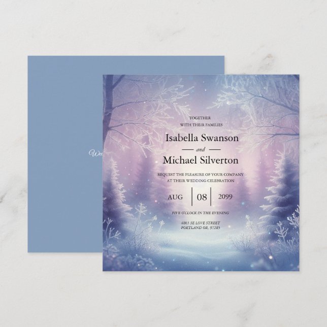 Convite Lavanda Winter Snowfall Serenade Weding (Frente/Verso)