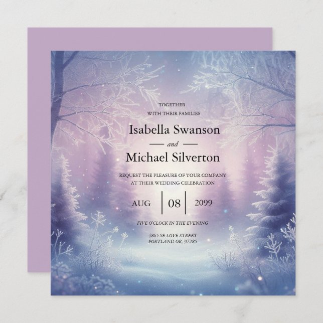 Convite Lavanda Winter Snowfall Serenade Weding (Frente/Verso)