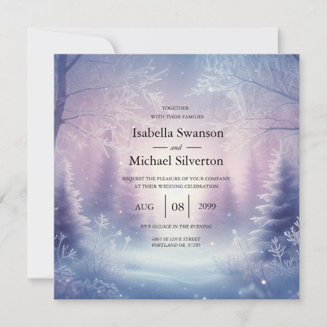 Convite Lavanda Winter Snowfall Serenade Weding (Frente)