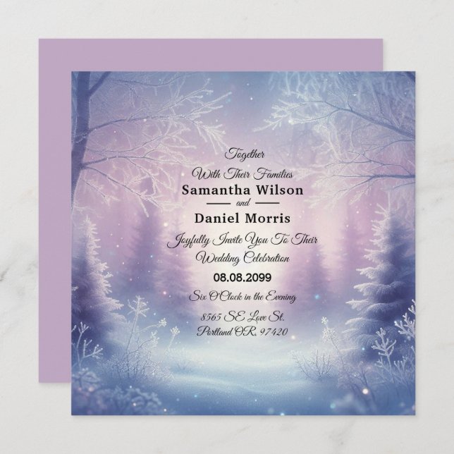 Convite Lavanda Winter Snowfall Serenade Weding (Frente/Verso)