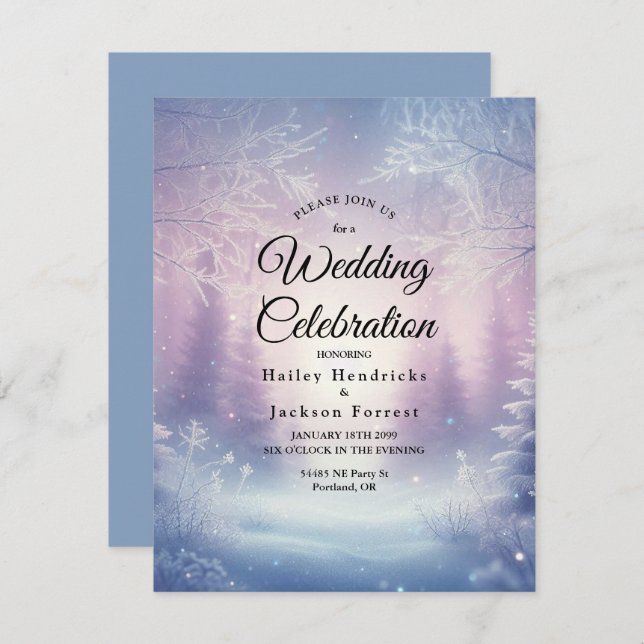 Convite Lavanda Winter Snowfall Serenade Weding (Frente/Verso)