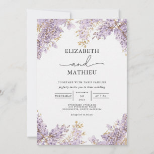 Convite Lavanda Wisteria Floral Wedding