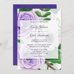 Convite Lavandas Roxas Rosas Aquarela Verde Inv