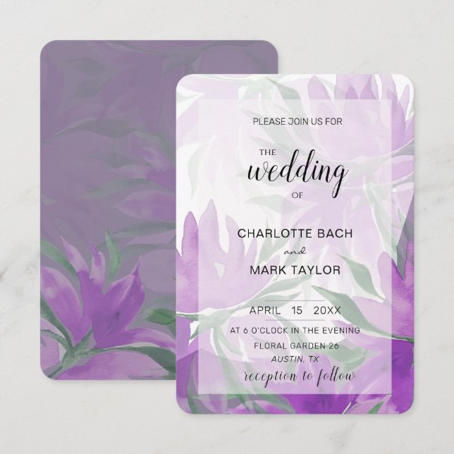 Convite Lavander Watercolor Elegante Roxo Floral (Frente/Verso)