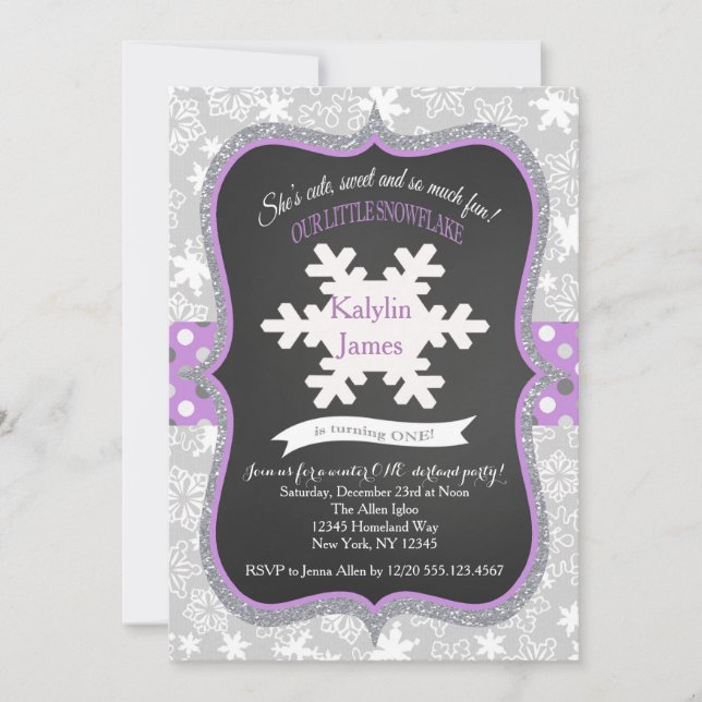 Convite LavendarWinter ONE derland Birthday Invitation (Frente)