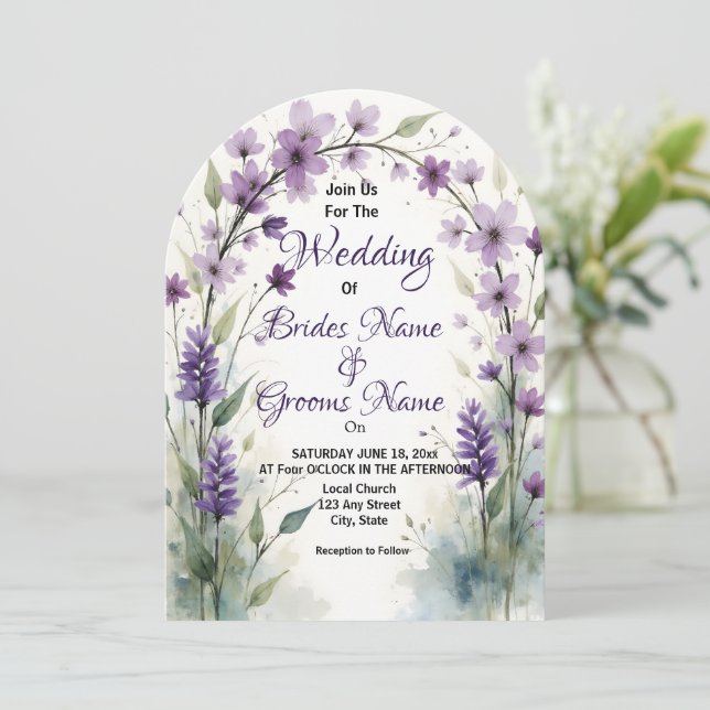 Convite Lavender and Lilac Floral Arch Wedding (Em pé/Frente)