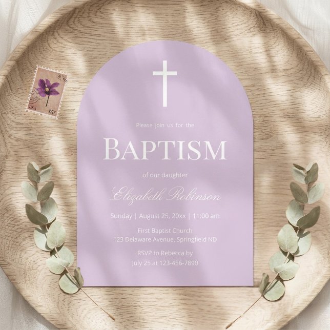 Convite Lavender Arch Modern Baptism Christening (Criador carregado)