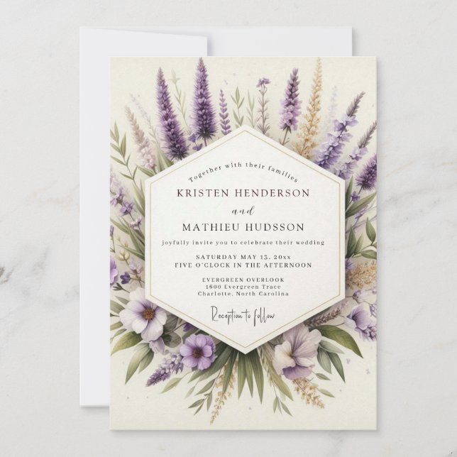 Convite Lavender Artistic Wildflower Wedding (Frente)