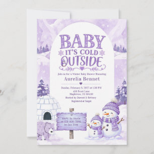 Convite Lavender Baby Está Frio Lá Fora Chá de Bebê de Inv
