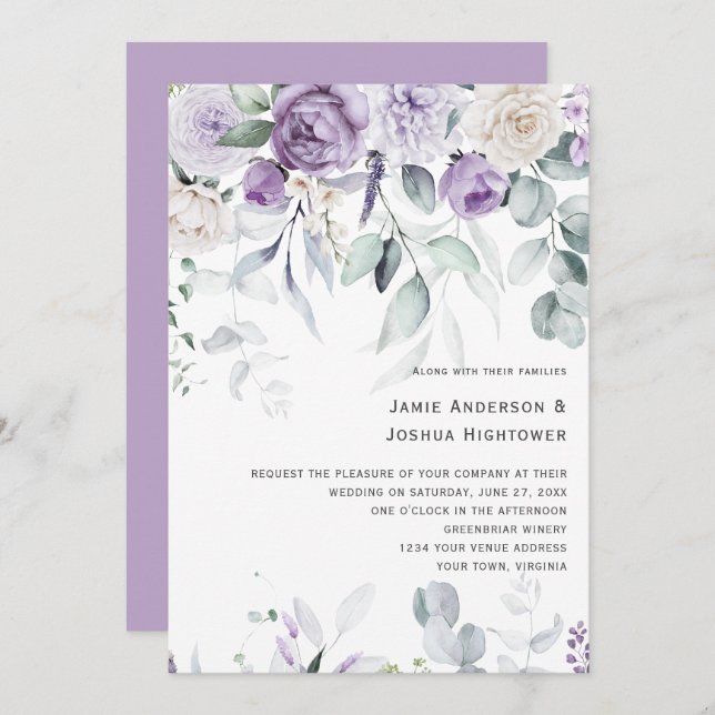 Convite Lavender Blooms Wedding (Frente/Verso)