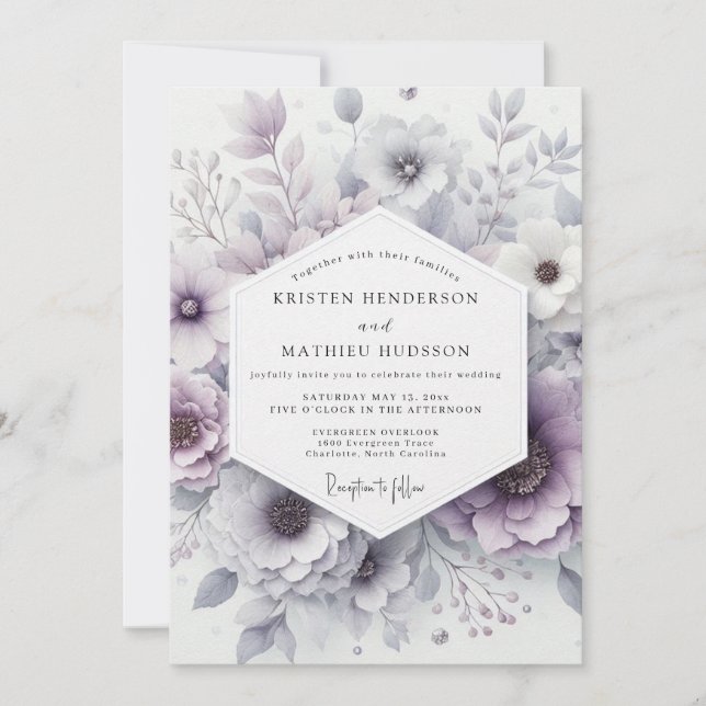 Convite Lavender Blossom Romance Wedding (Frente)