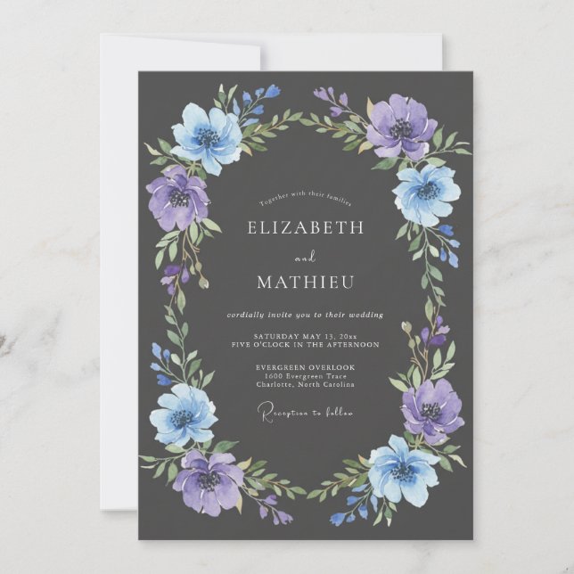 Convite Lavender Blue Floral Flourish Wedding (Frente)