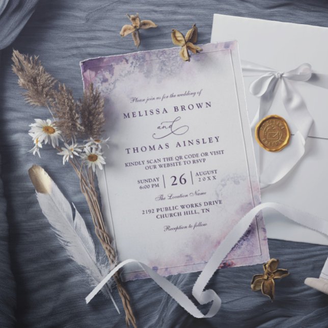 Convite Lavender Blush Elegant Modern Chic QR Code Wedding (Criador carregado)