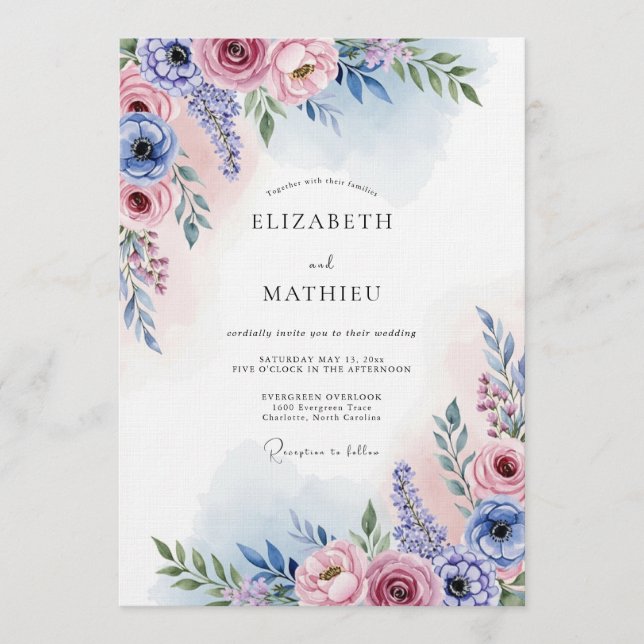 Convite Lavender Blush Painterly Bloom Wedding (Frente)